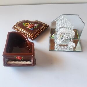 2 VTG. Piano 1 is Hand Blown Glass & 1 Piano W/ Floral DesignTrinket Box.